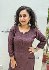 Rida Muslin Chikankari Kurti - Brown