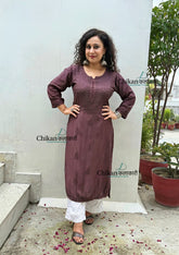 Rida Muslin Chikankari Kurti - Brown