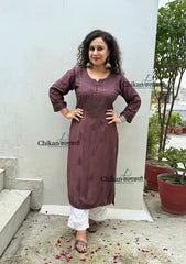 Rida Muslin Chikankari Kurti - Brown