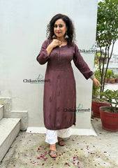 Rida Muslin Chikankari Kurti - Brown