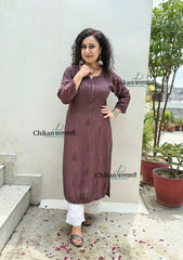 Rida Muslin Chikankari Kurti - Brown