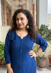 Rida Muslin Chikankari Kurti - Royal Blue