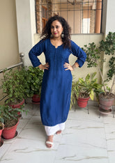 Rida Muslin Chikankari Kurti - Royal Blue