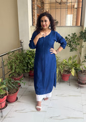 Rida Muslin Chikankari Kurti - Royal Blue