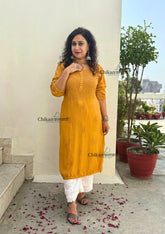 Rida Muslin Chikankari Kurti - Mustard Yellow