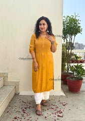 Rida Muslin Chikankari Kurti - Mustard Yellow