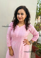Rida Muslin Chikankari Kurti - Pink