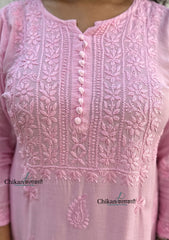Rida Muslin Chikankari Kurti - Pink