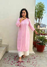 Rida Muslin Chikankari Kurti - Pink