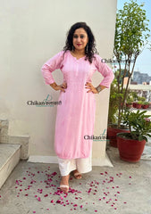 Rida Muslin Chikankari Kurti - Pink