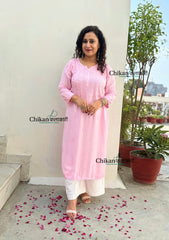 Rida Muslin Chikankari Kurti - Pink