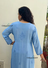 Rida Muslin Chikankari Kurti - Powder Blue