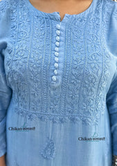 Rida Muslin Chikankari Kurti - Powder Blue