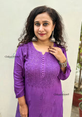 Rida Muslin Chikankari Kurti - Purple