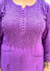 Rida Muslin Chikankari Kurti - Purple
