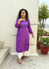 Rida Muslin Chikankari Kurti - Purple