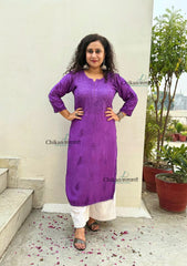 Rida Muslin Chikankari Kurti - Purple