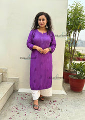 Rida Muslin Chikankari Kurti - Purple
