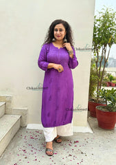 Rida Muslin Chikankari Kurti - Purple