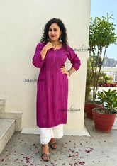 Rida Muslin Chikankari Kurti - Wine