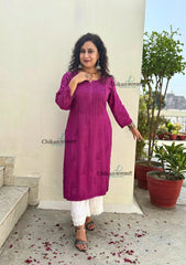 Rida Muslin Chikankari Kurti - Wine
