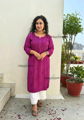 Rida Muslin Chikankari Kurti - Wine