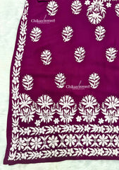 Rubab Wine Rayon Chikankari Kurti - Plus Size