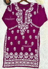 Rubab Wine Rayon Chikankari Kurti - Plus Size