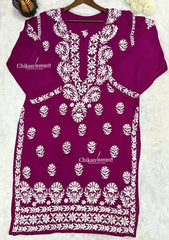 Rubab Wine Rayon Chikankari Kurti - Plus Size