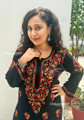 Ruhaani Rayon Chikankari Kurti Set - Black