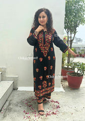 Ruhaani Rayon Chikankari Kurti Set - Black