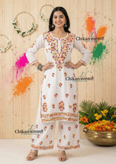 Ruhaani Rayon Chikankari Kurti Set - White