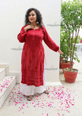 Ruhi Modal Chikankari Kurti - Maroon
