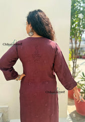 Saawariya Muslin Chikankari Kurti Set - Brown