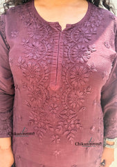 Saawariya Muslin Chikankari Kurti Set - Brown