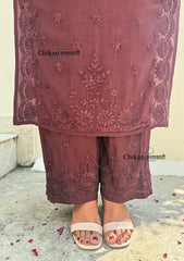Saawariya Muslin Chikankari Kurti Set - Brown