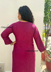 Saawariya Muslin Chikankari Kurti Set - Wine