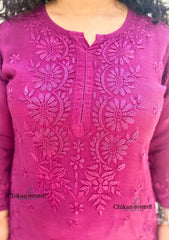 Saawariya Muslin Chikankari Kurti Set - Wine