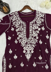 Safeena Modal Chikankari Kurti - Dark Wine