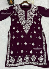 Safeena Modal Chikankari Kurti - Dark Wine