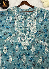 Sahiba Blue Mul Cotton Chikankari kurti - Plus Size