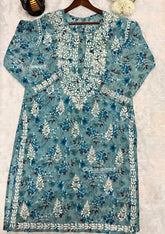 Sahiba Blue Mul Cotton Chikankari kurti - Plus Size