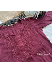 Sahiba Rayon Short Chikankari Kurti - Brown