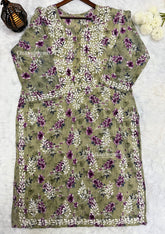 Sahiba Green Mul Cotton Chikankari kurti - Plus Size