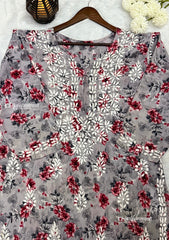 Sahiba Grey Mul Cotton Chikankari kurti - Plus Size