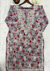 Sahiba Grey Mul Cotton Chikankari kurti - Plus Size