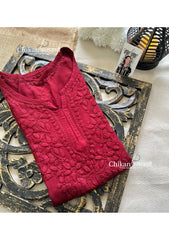 Sahiba Rayon Short Chikankari Kurti - Maroon