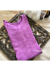 Sahiba Rayon Short Chikankari Kurti - Purple