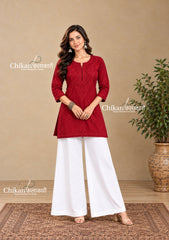Sahiba Rayon Short Chikankari Kurti - Maroon