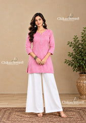 Sahiba Rayon Short Chikankari Kurti - Pink